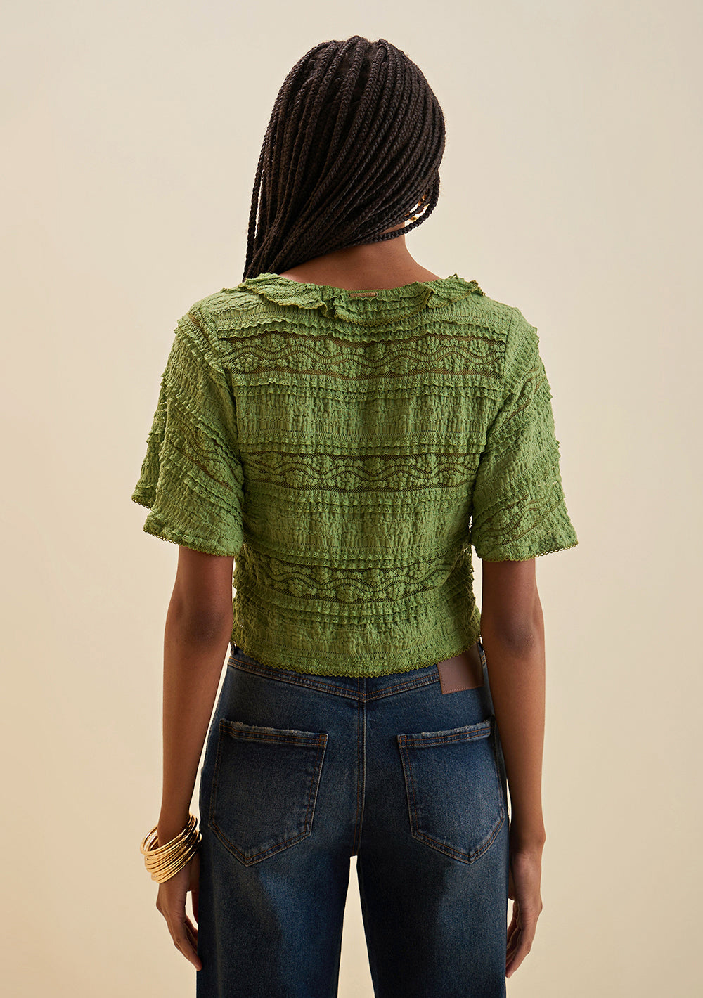 Blusa Suelta Escote En V Mangas Cortas Cropped