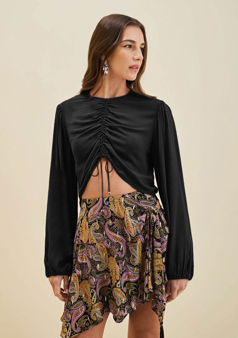 Blusa Suelta Escote Redondo Mangas Largas