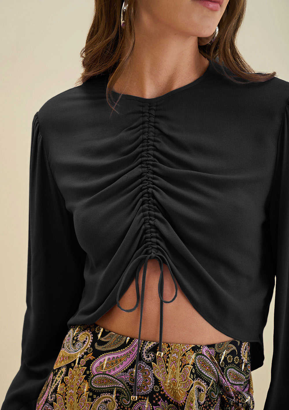 Blusa Suelta Escote Redondo Mangas Largas