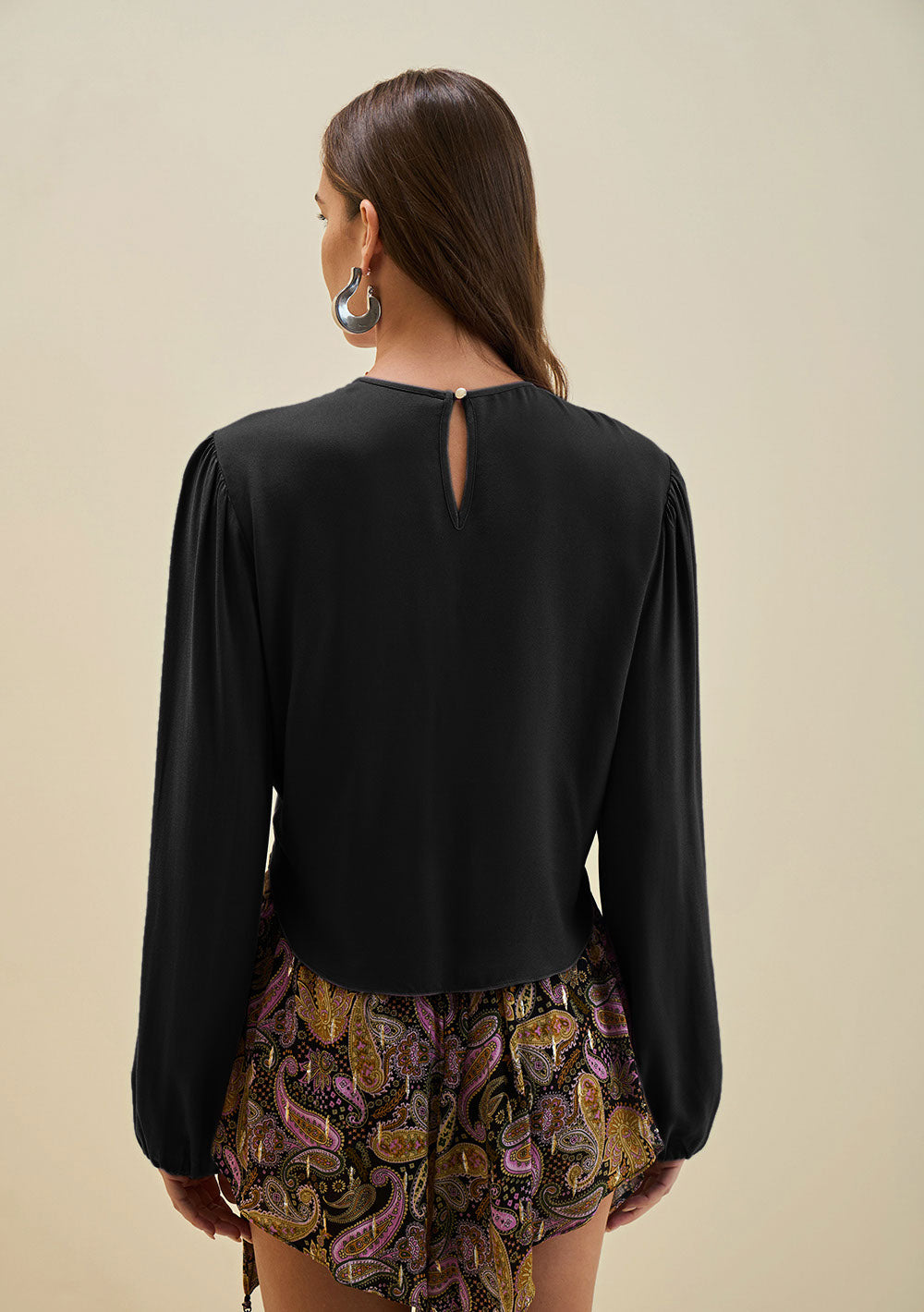 Blusa Suelta Escote Redondo Mangas Largas