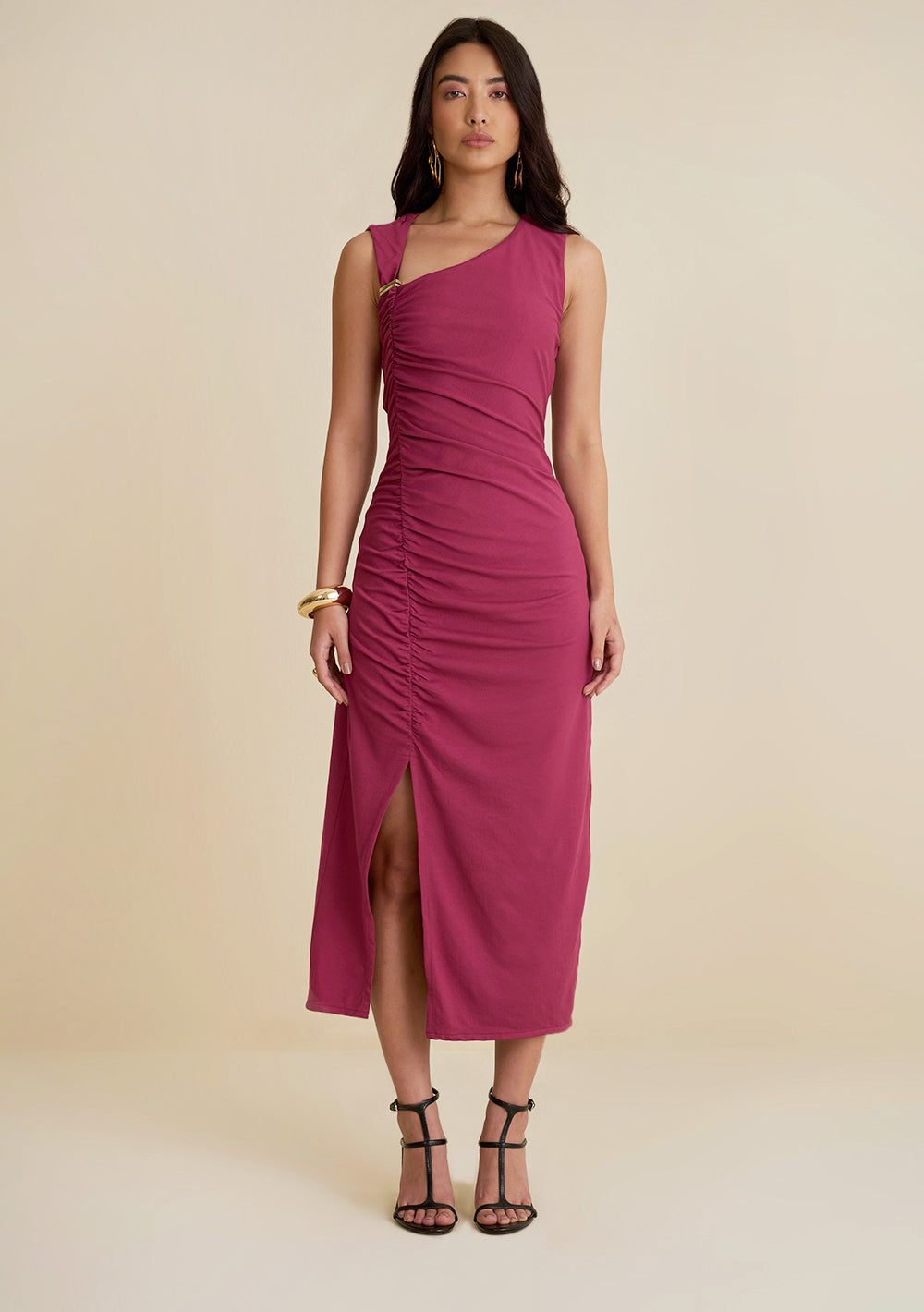 Vestido Ajustado Escote Redondo Sin Mangas Midi