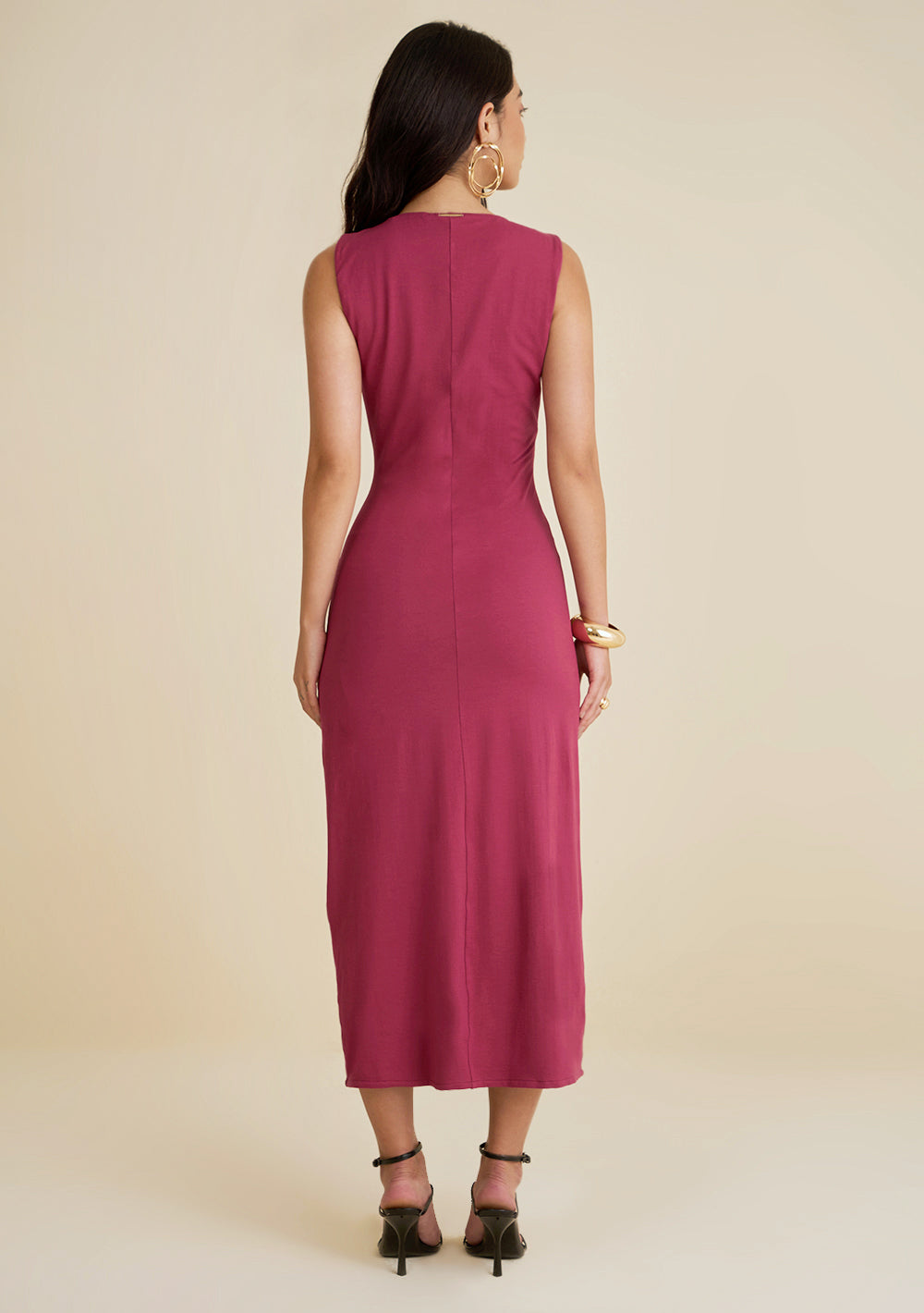 Vestido Ajustado Escote Redondo Sin Mangas Midi