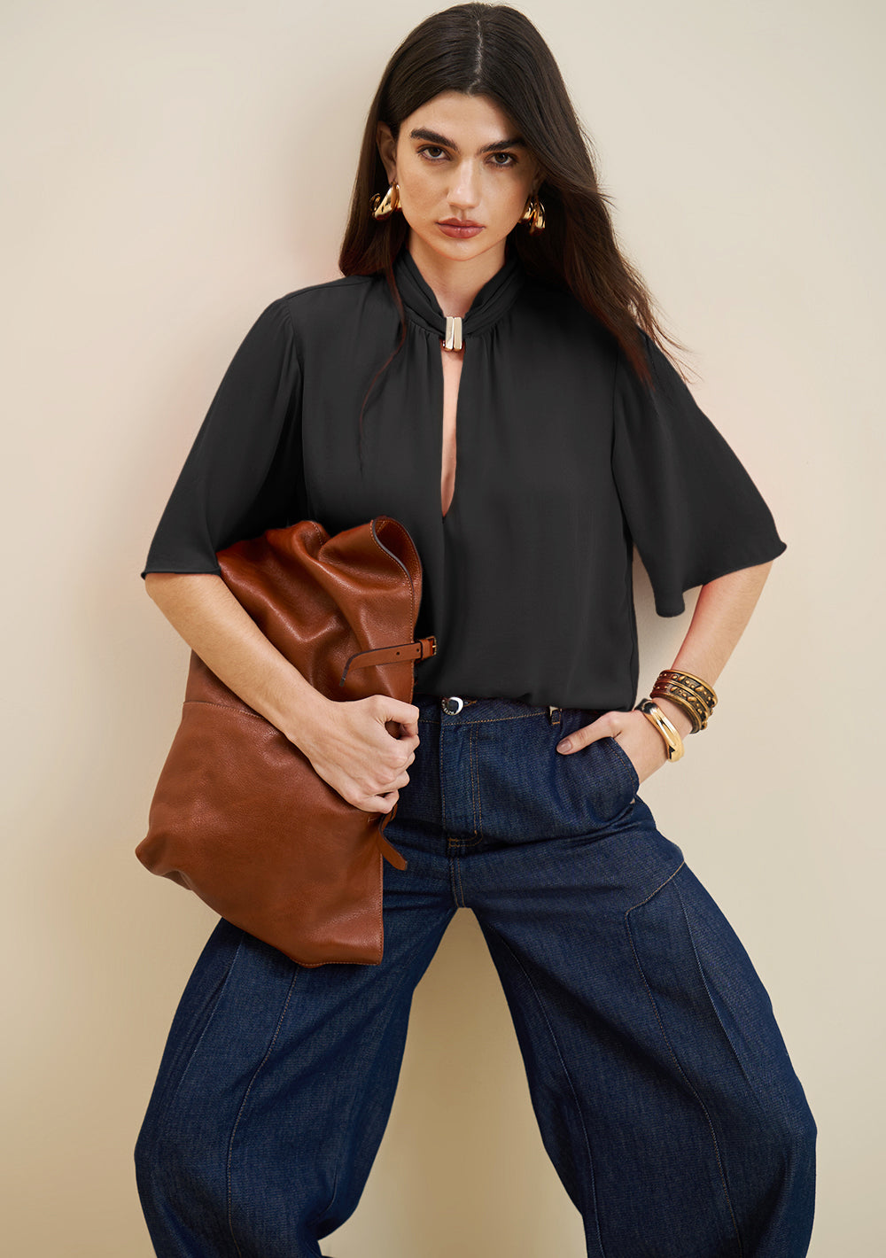 Blusa Suelta Escote Redondo Mangas Cortas