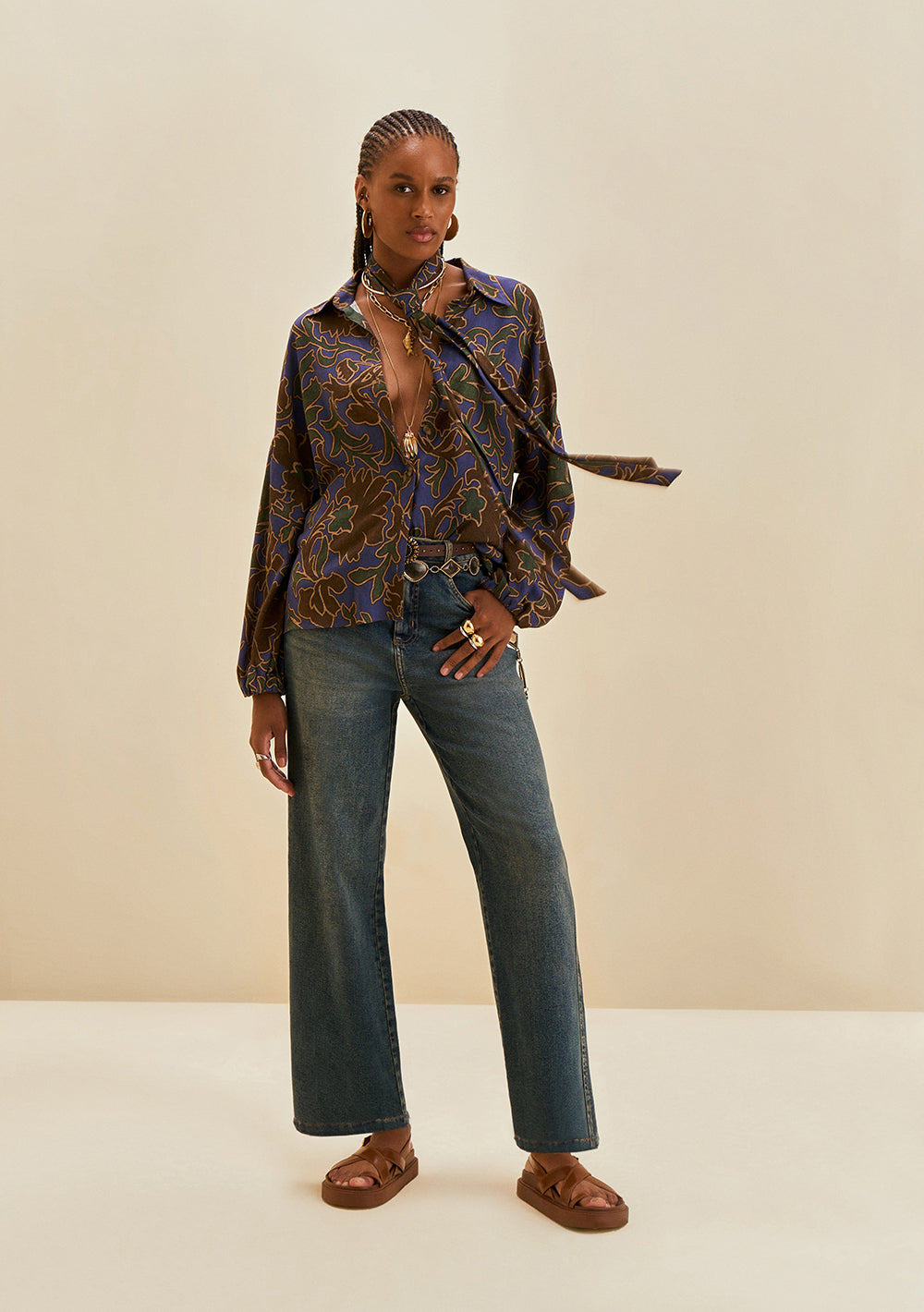 Camisa Suelta Cuello Clásico Mangas Largas