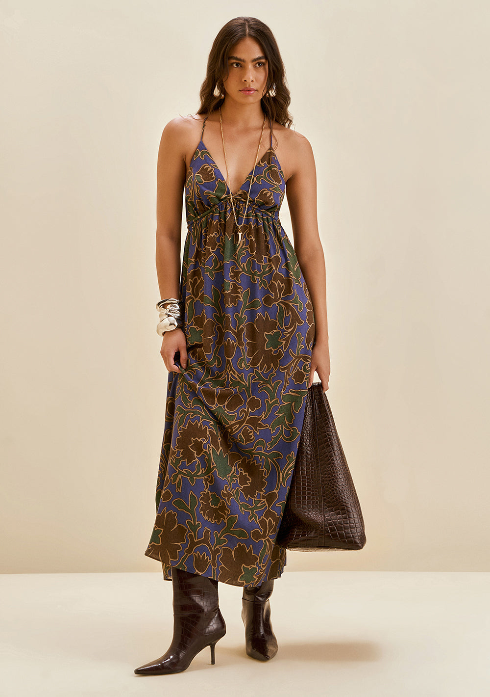 Vestido Suelto Escote en V Sin Mangas Largo