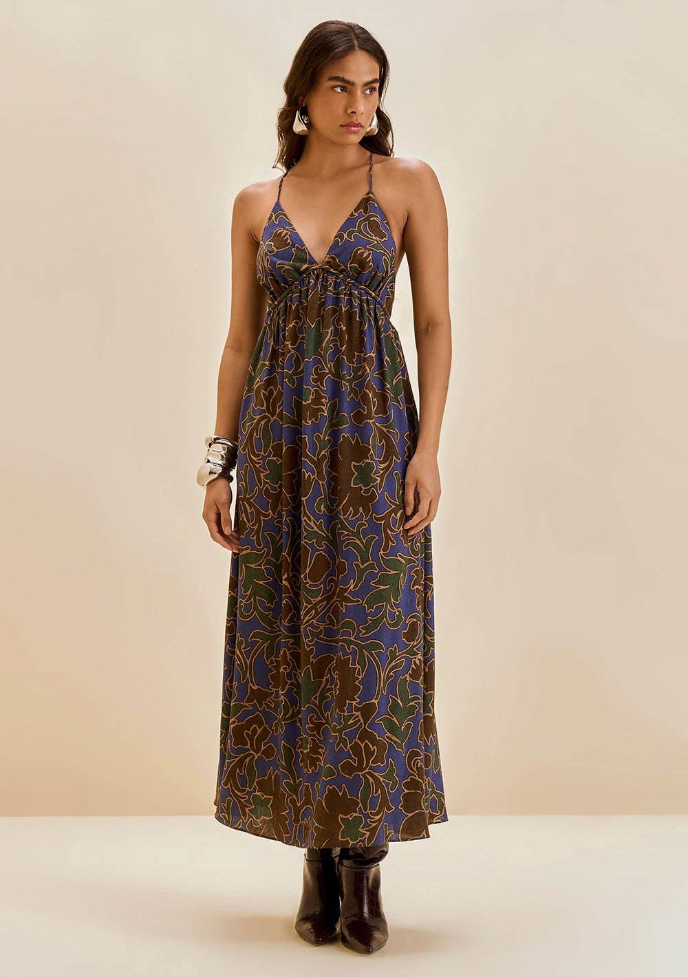 Vestido Suelto Escote en V Sin Mangas Largo