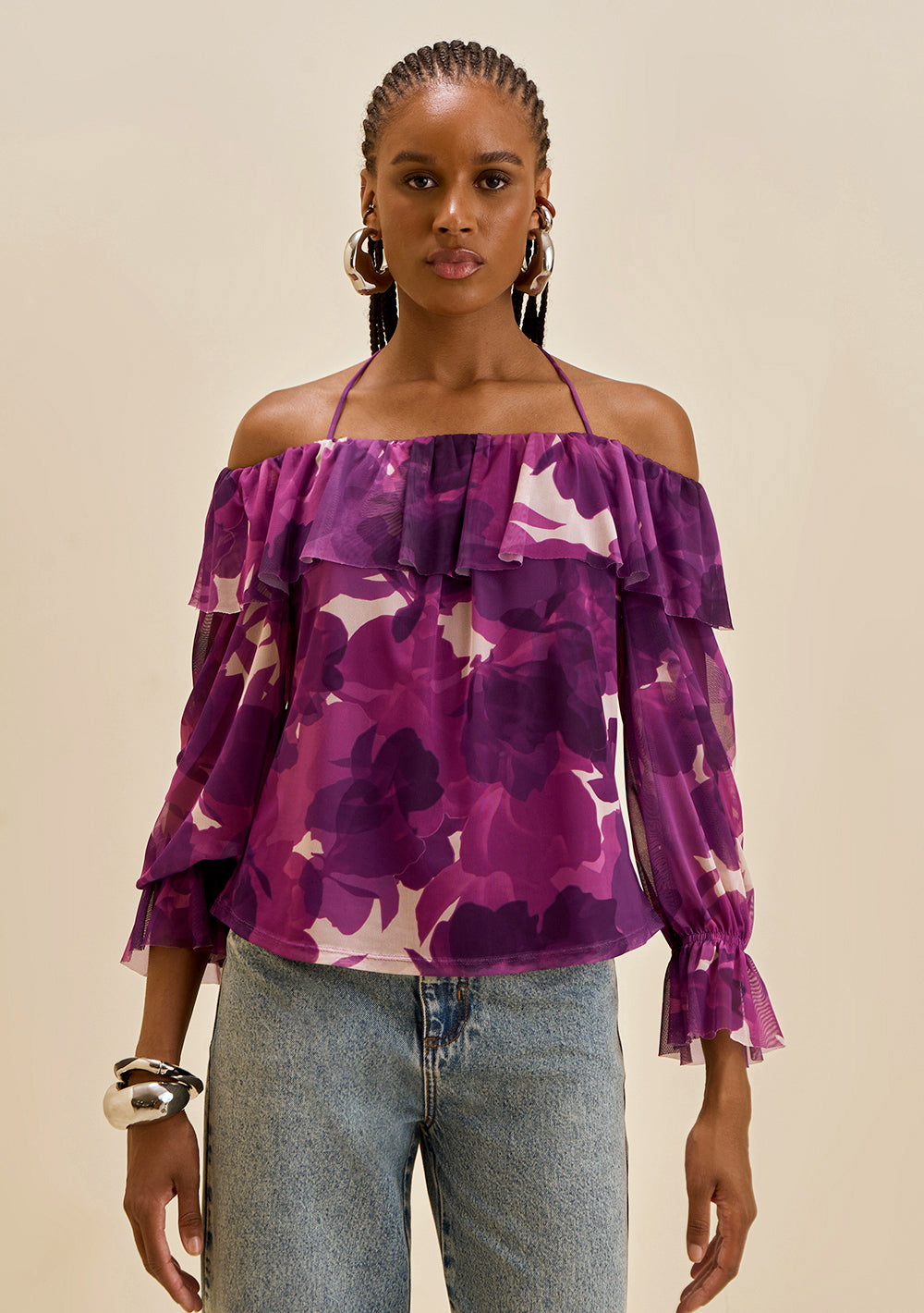 Blusa Suelta Hombro A Hombro Mangas Largas