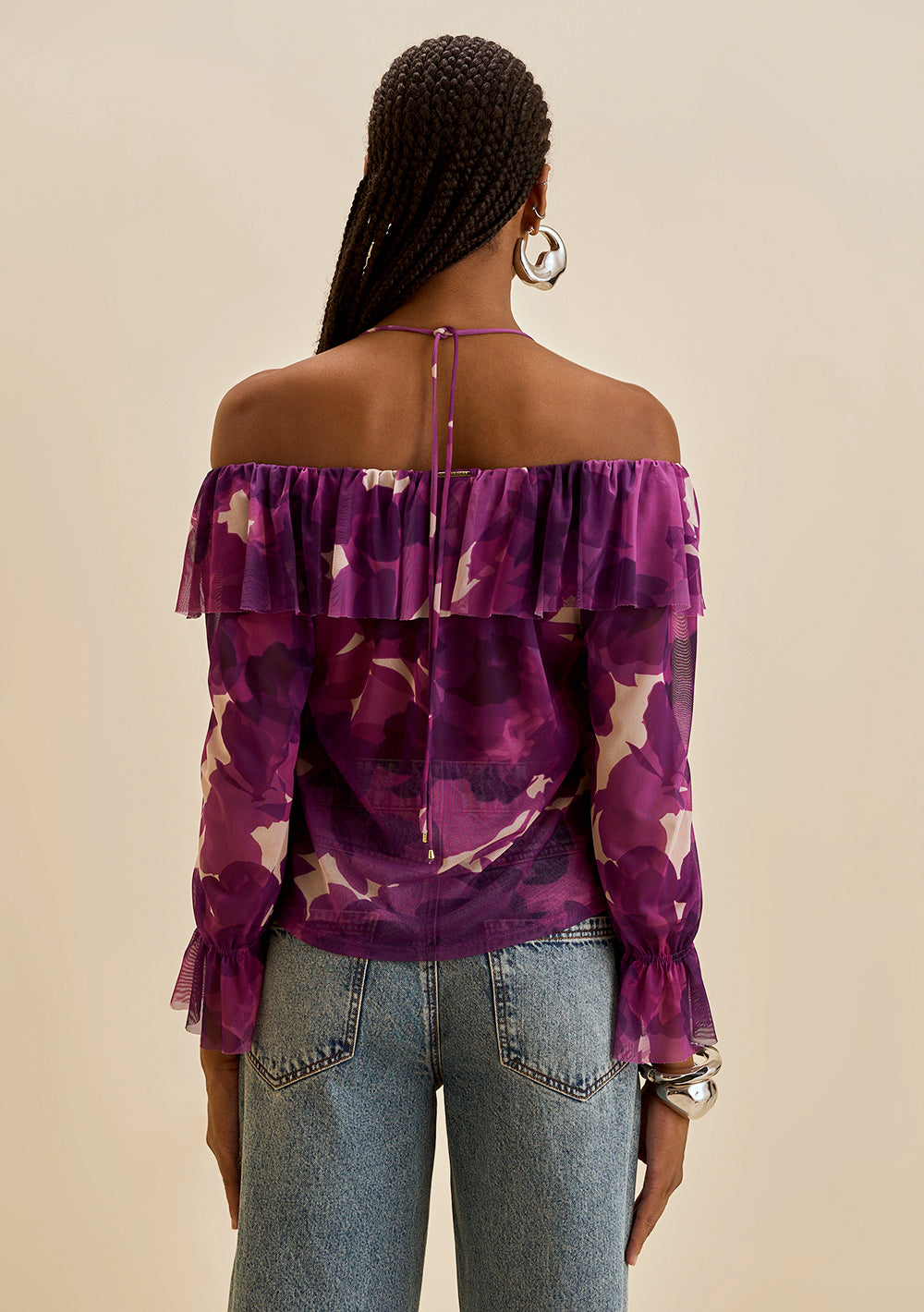 Blusa Suelta Hombro A Hombro Mangas Largas