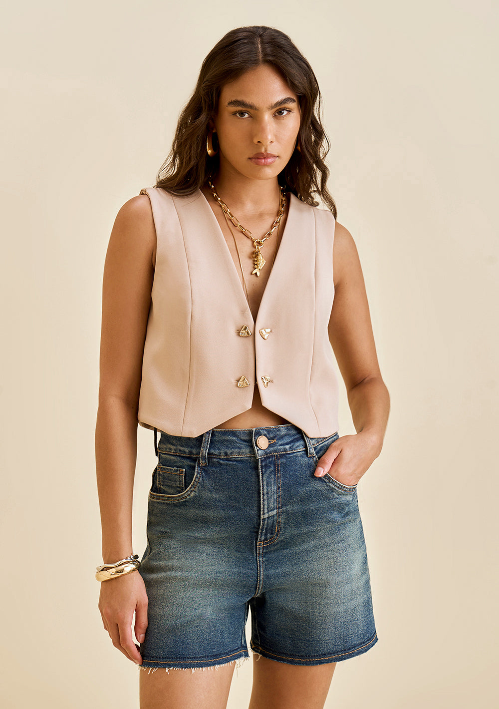 Chaleco Ajustado Sin Mangas Cropped