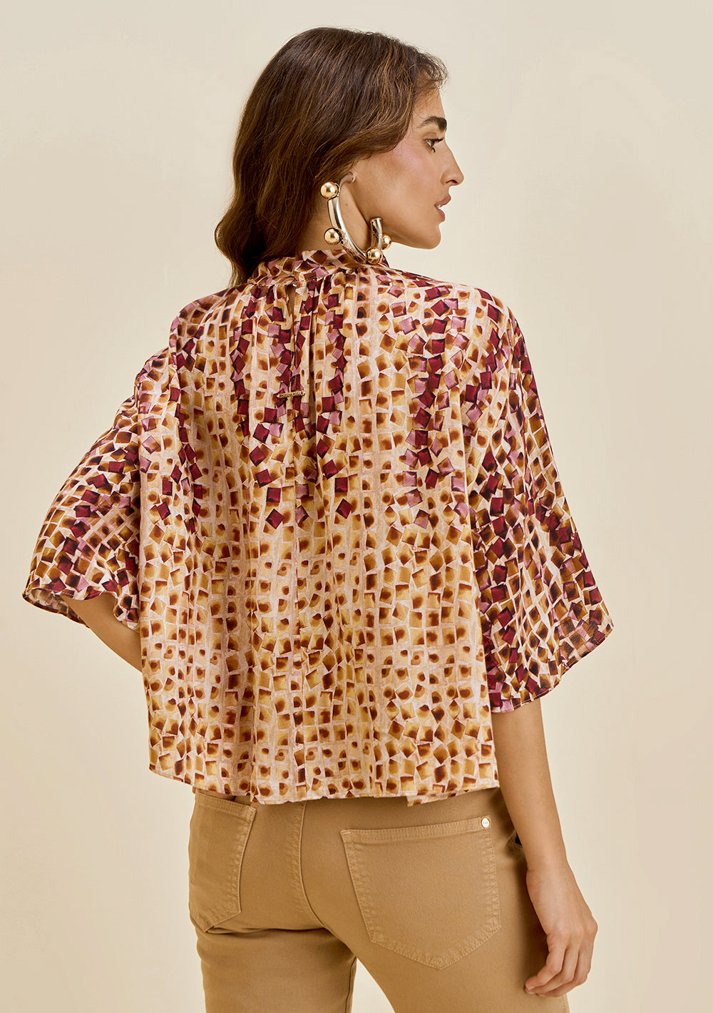 Blusa Suelta Escote Redondo Mangas Cortas Cropped