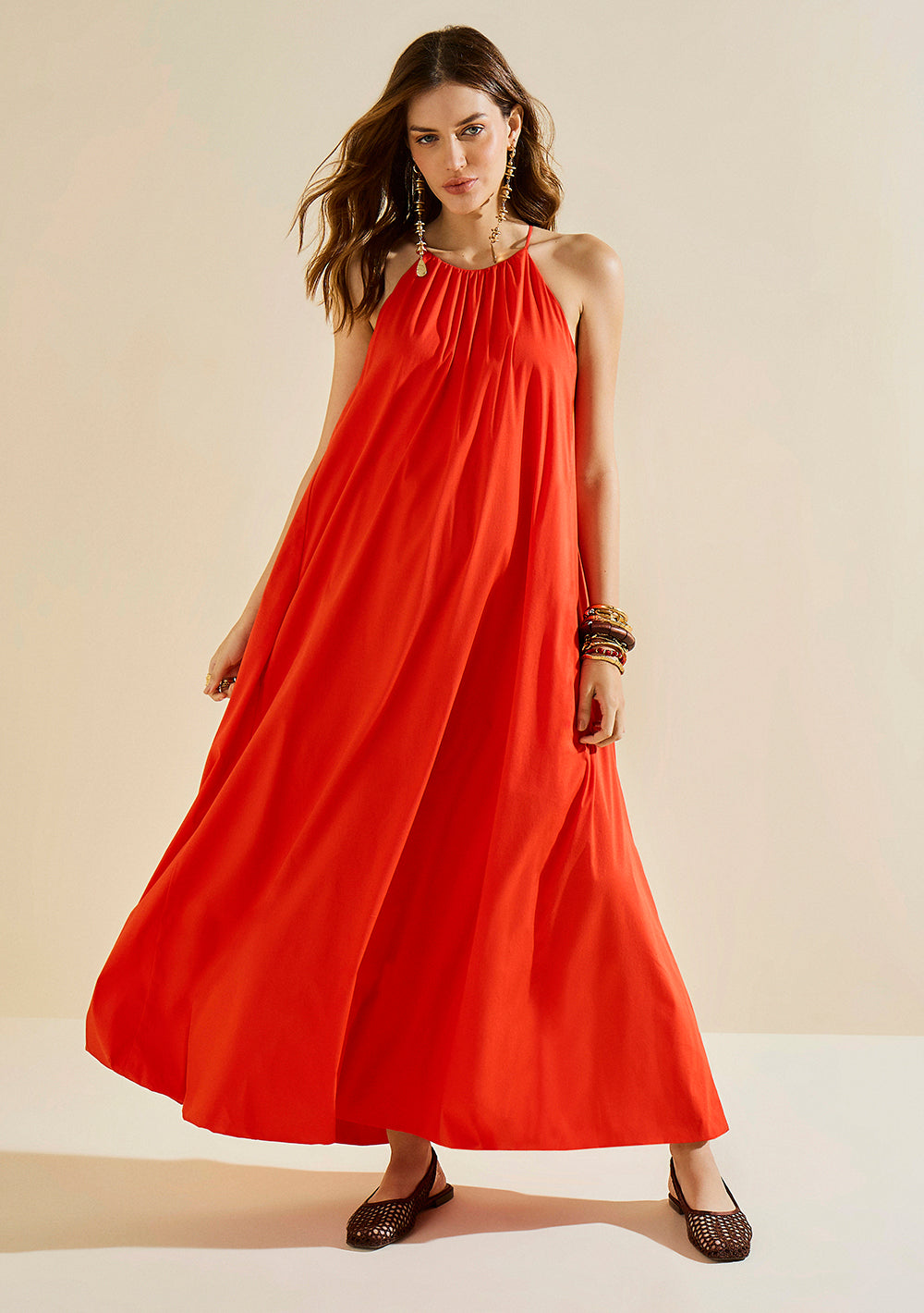 Vestido Suelto Cuello Francés Sin Mangas Midi