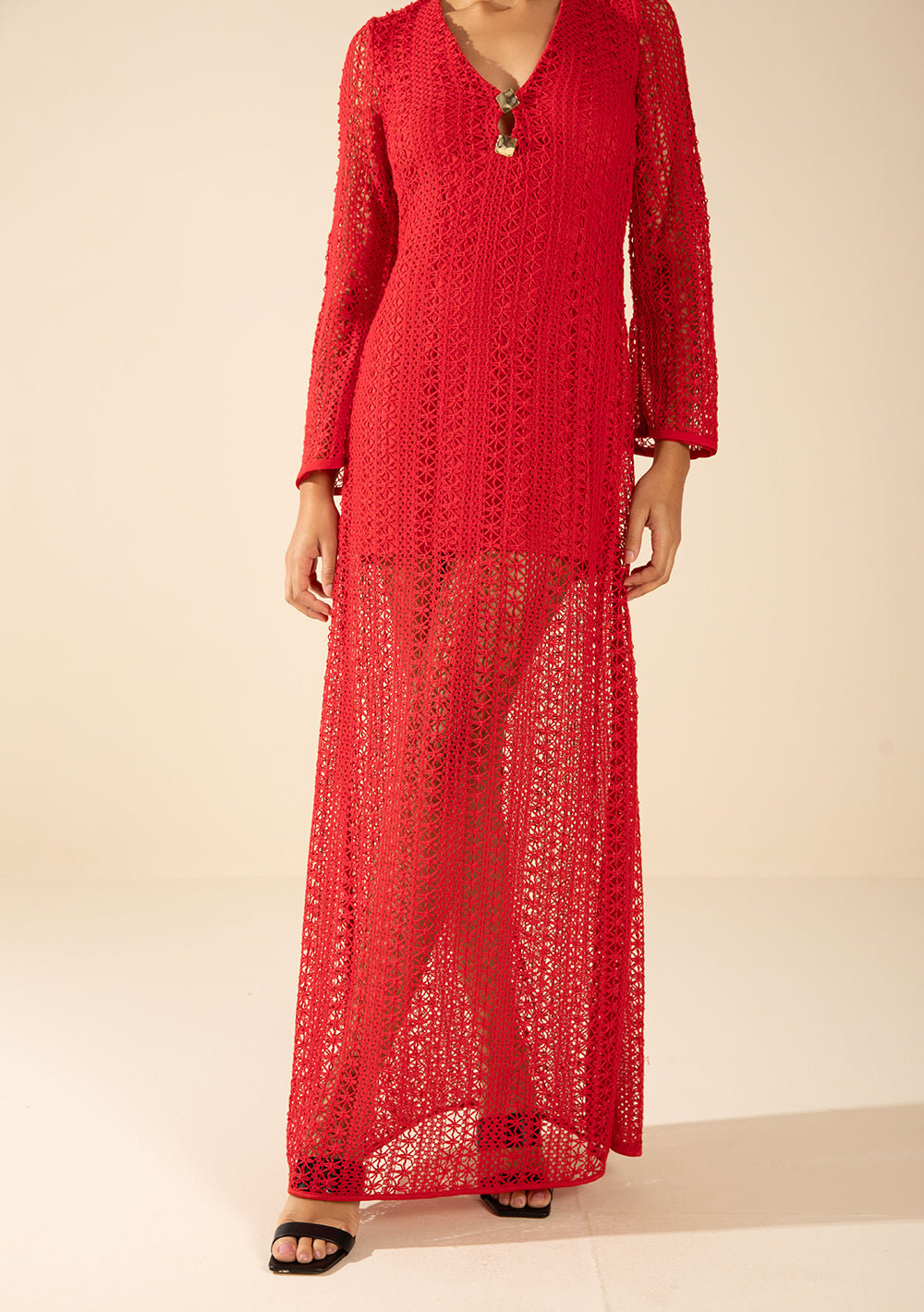 Vestido Suelto Escote en V Mangas Largas Largo