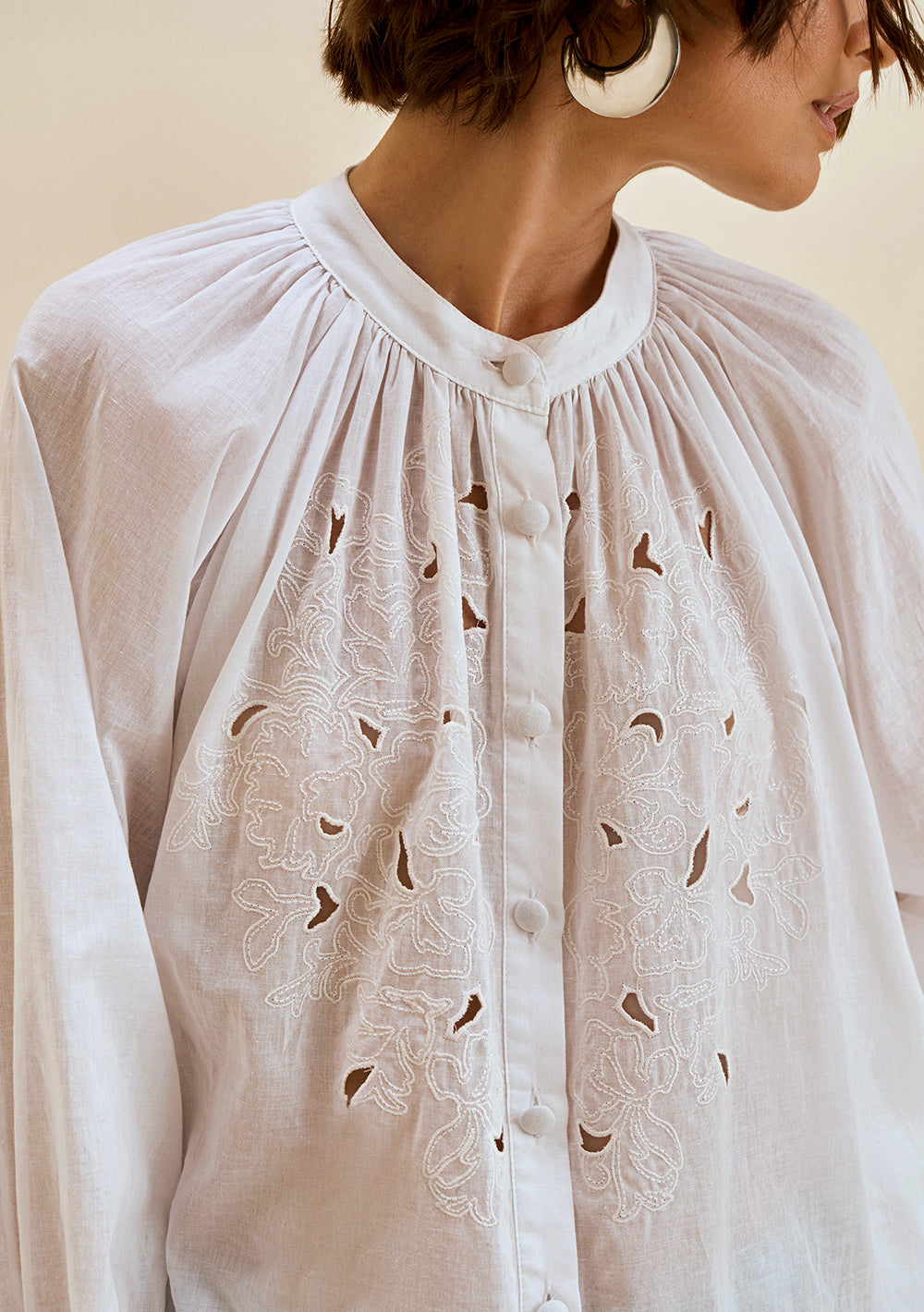 Camisa Suelta Cuello Mao Mangas Largas