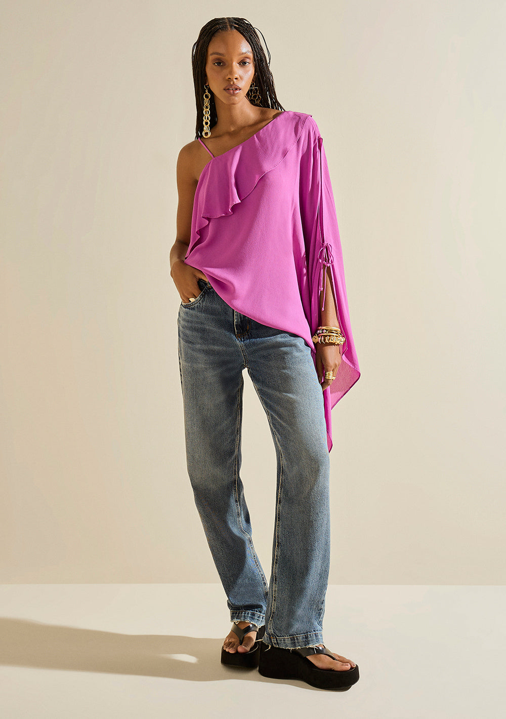Blusa Suelta Escote Redondo Mangas Largas