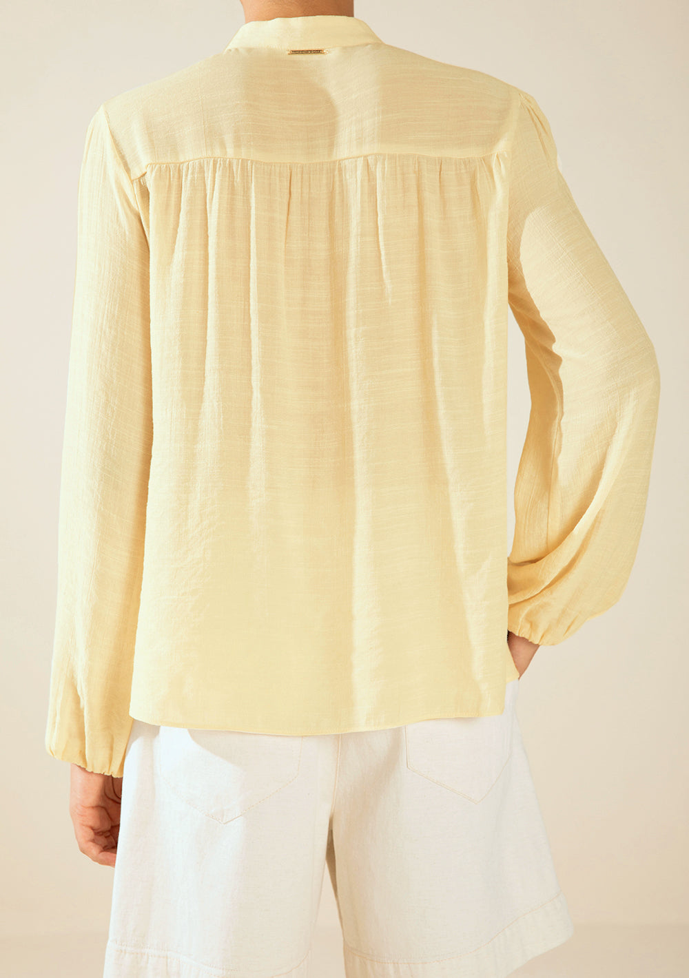 Camisa Suelta Cuello Mao Mangas Largas