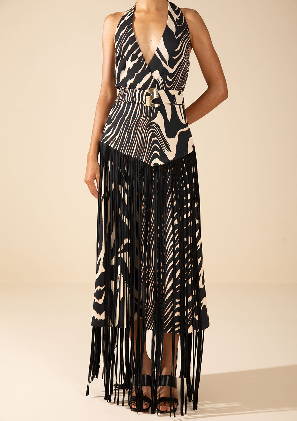 Vestido Ajustado Escote Transversal Sin Mangas Midi
