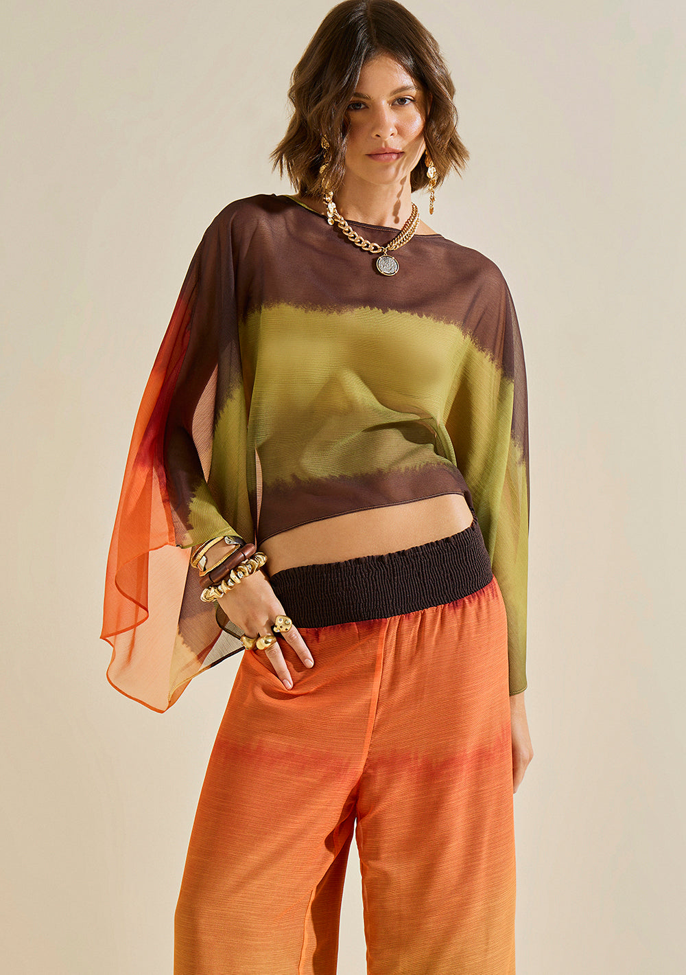 Blusa Suelta Escote Redondo Mangas Largas