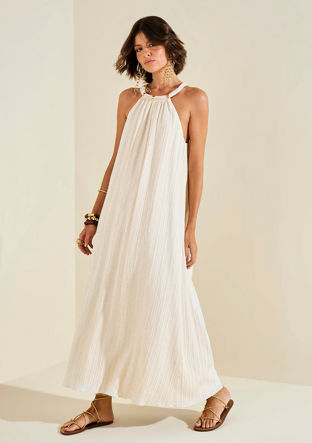 Vestido Suelto Escote en V Con Tirante Midi