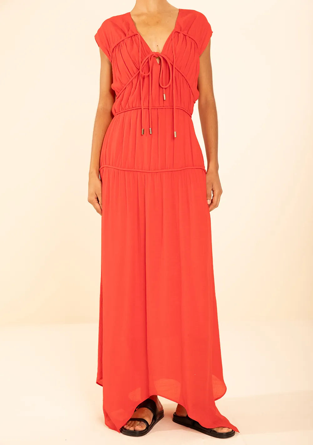 Vestido Suelto Escote En V Sin Mangas Midi