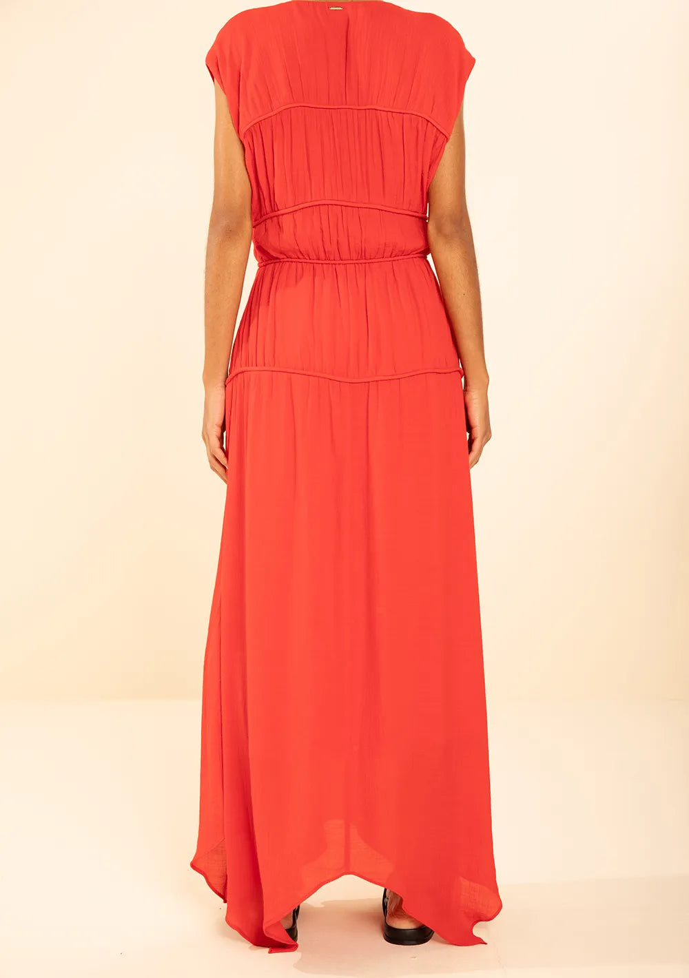 Vestido Suelto Escote En V Sin Mangas Midi