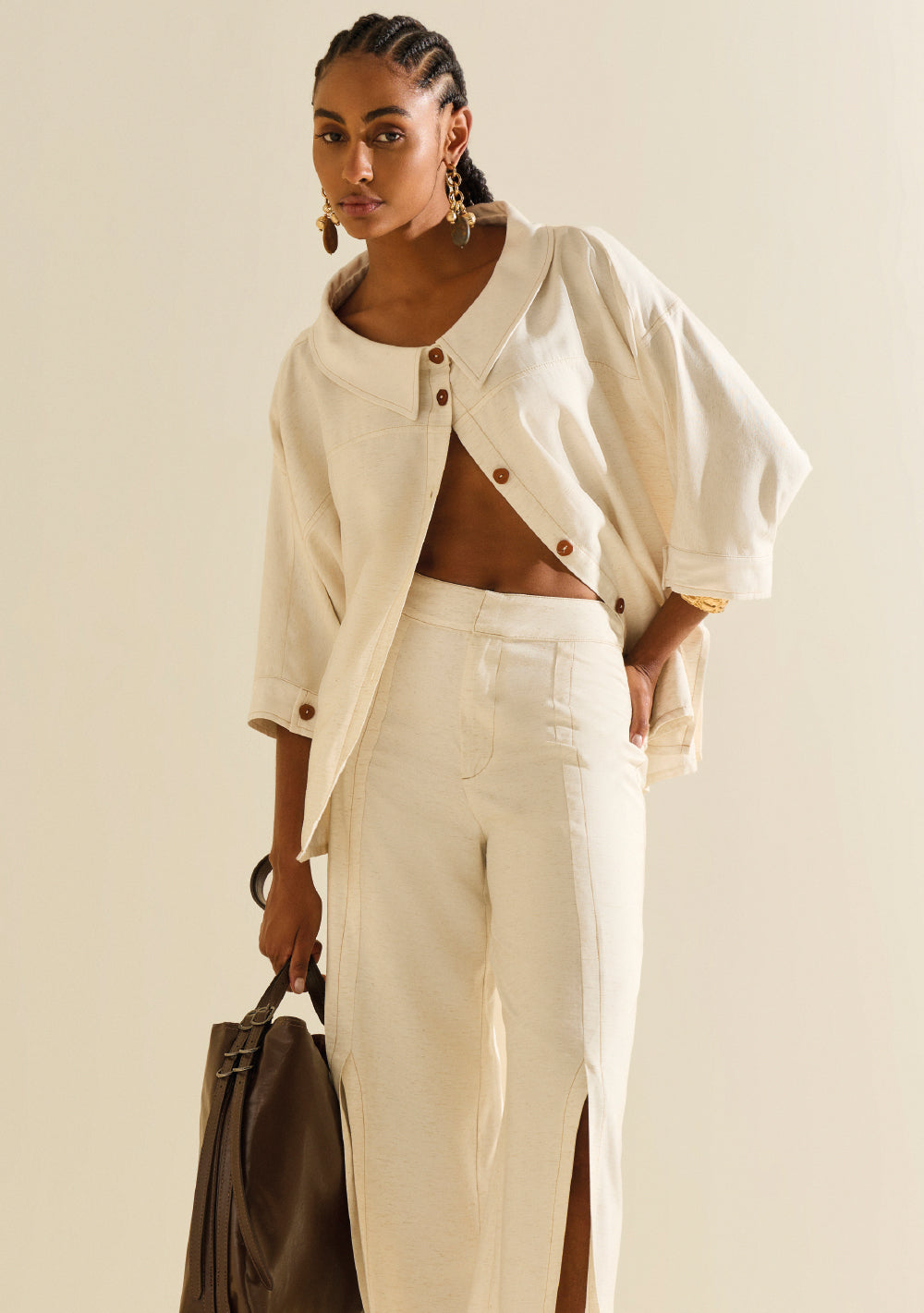 Camisa Oversized Escote Canoa Manga 3/4