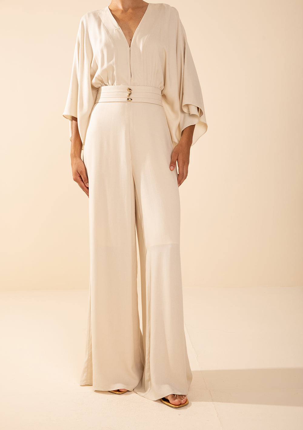 Enterizo Largo Suelto Escote En V Mangas Largas