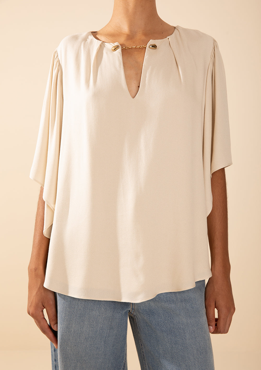 Blusa Suelta Escote Redondo Mangas Cortas