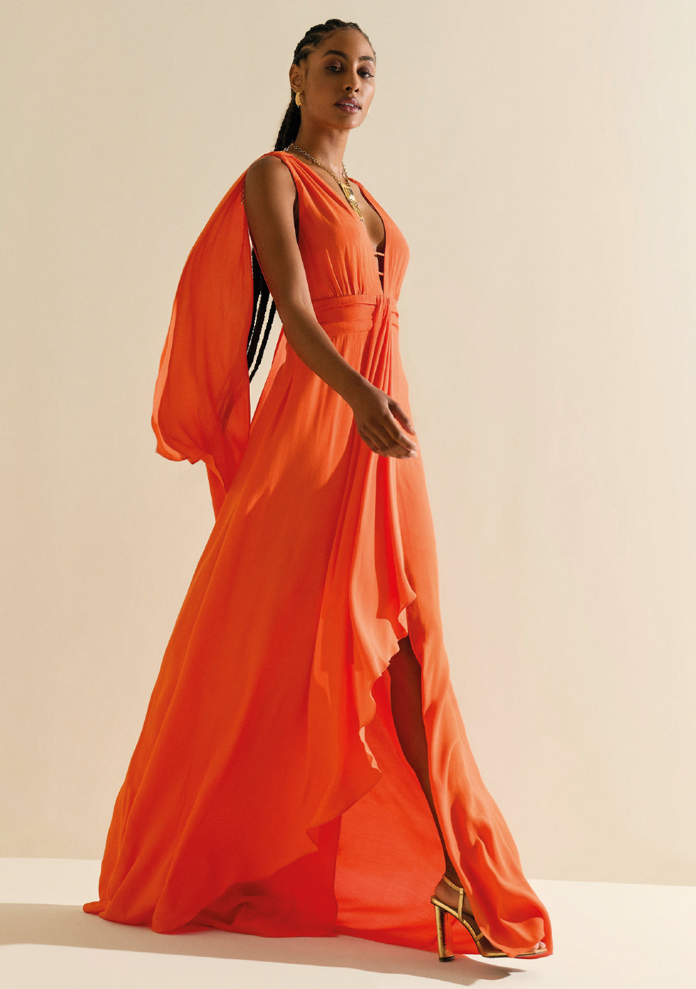 Vestido Suelto Escote En V Sin Mangas Largo