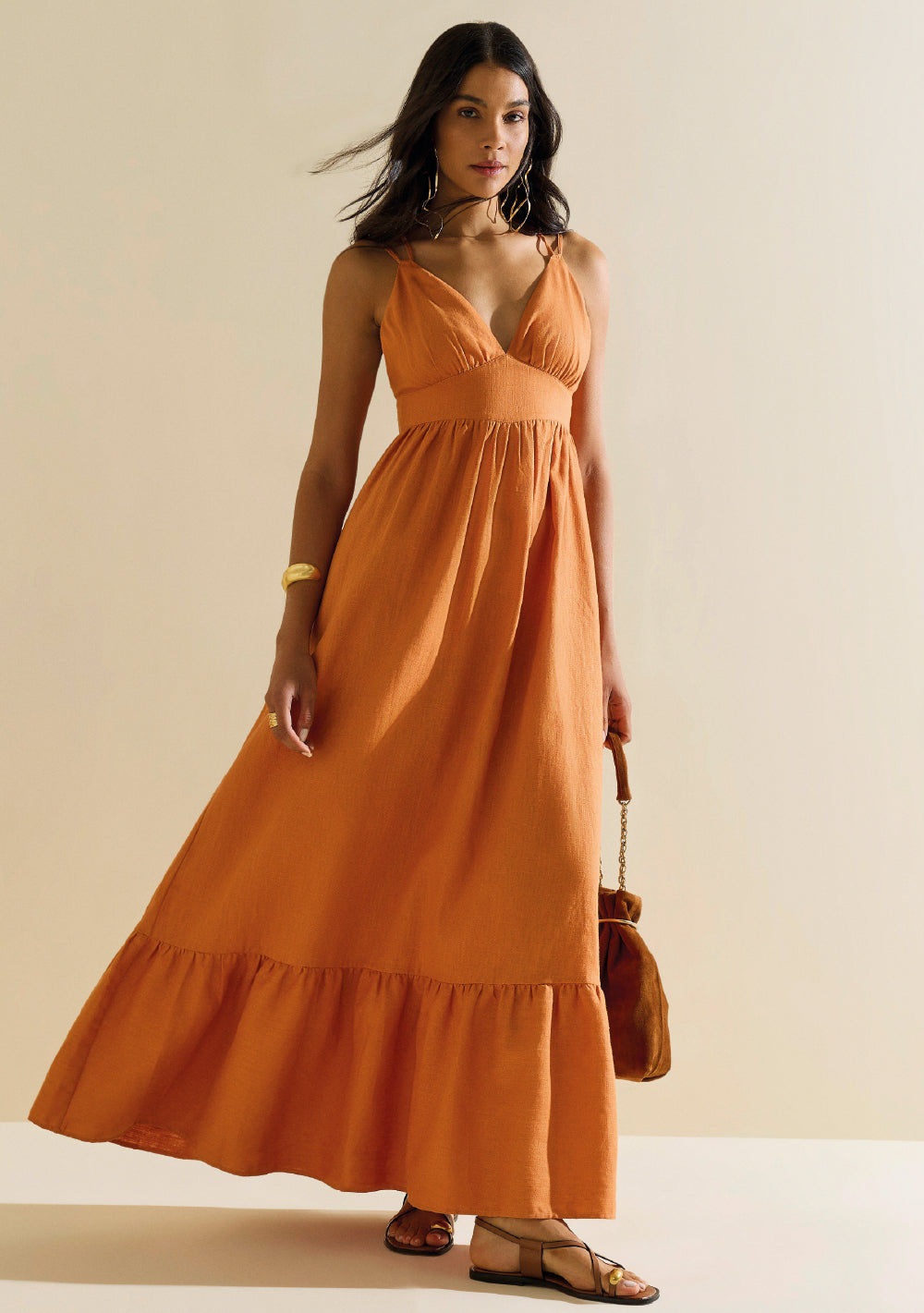 Vestido Suelto Escote En V Con Tirantes Largo