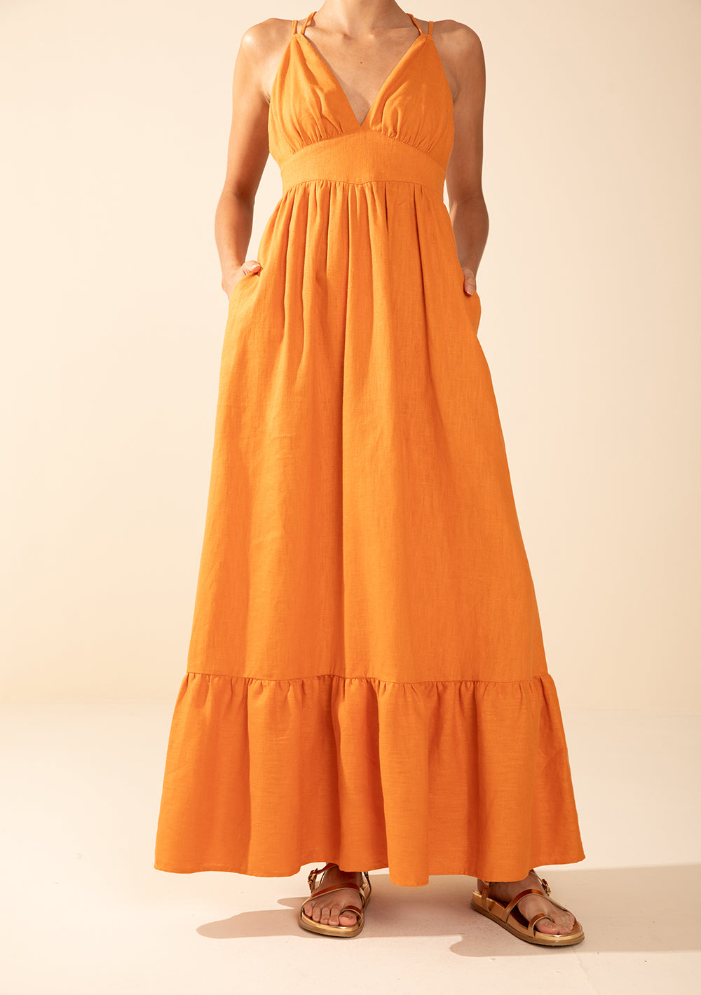 Vestido Suelto Escote En V Con Tirantes Largo