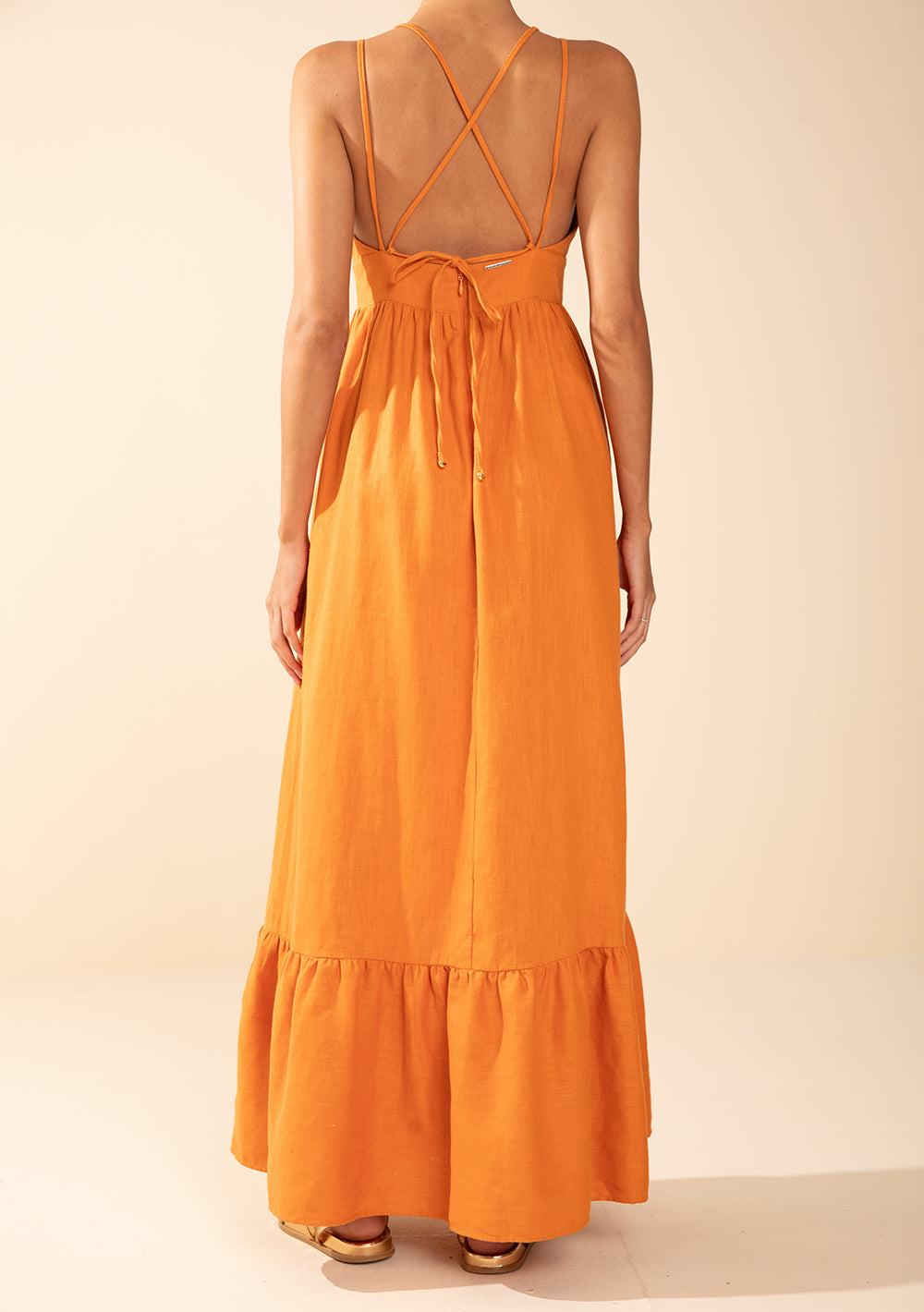 Vestido Suelto Escote En V Con Tirantes Largo