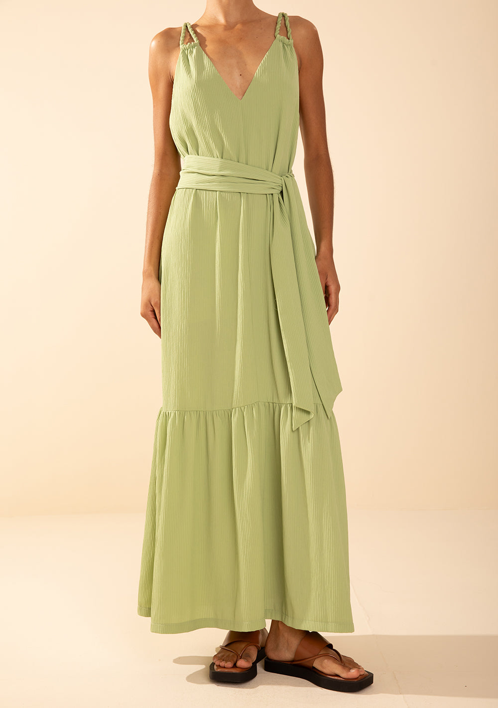 Vestido Suelto Escote En V Con Tirantes Largo