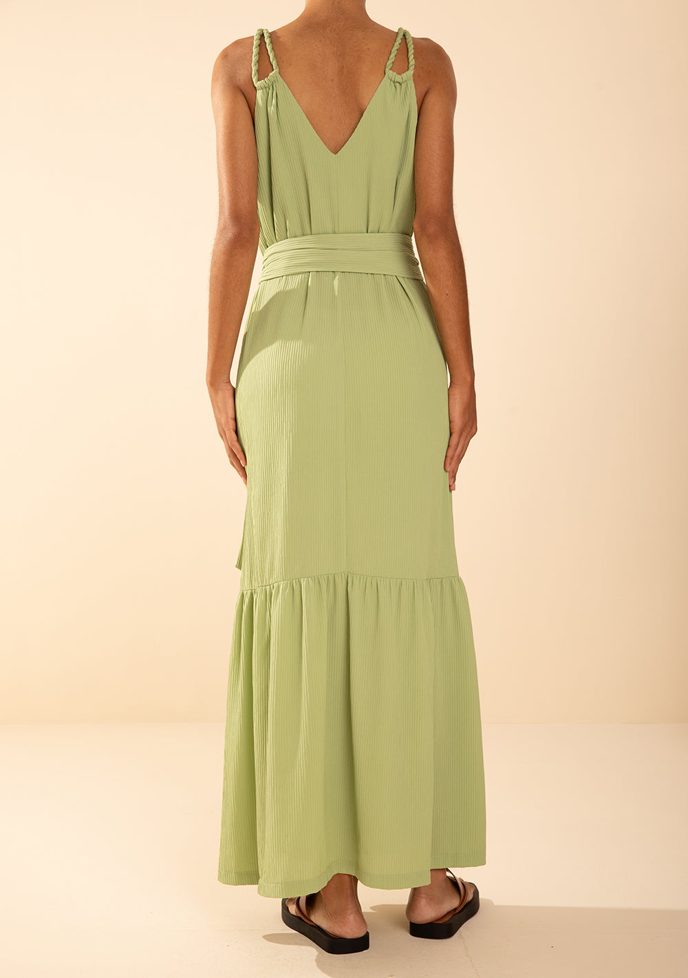 Vestido Suelto Escote En V Con Tirantes Largo