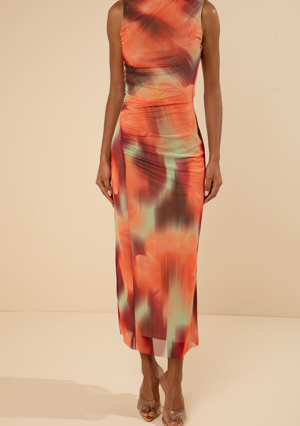 Vestido Midi Ajustado Escote Redondo Sin Mangas