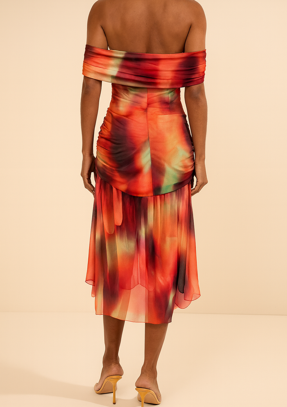 Vestido Largo Ajustado Off Shoulder Mangas Cortas