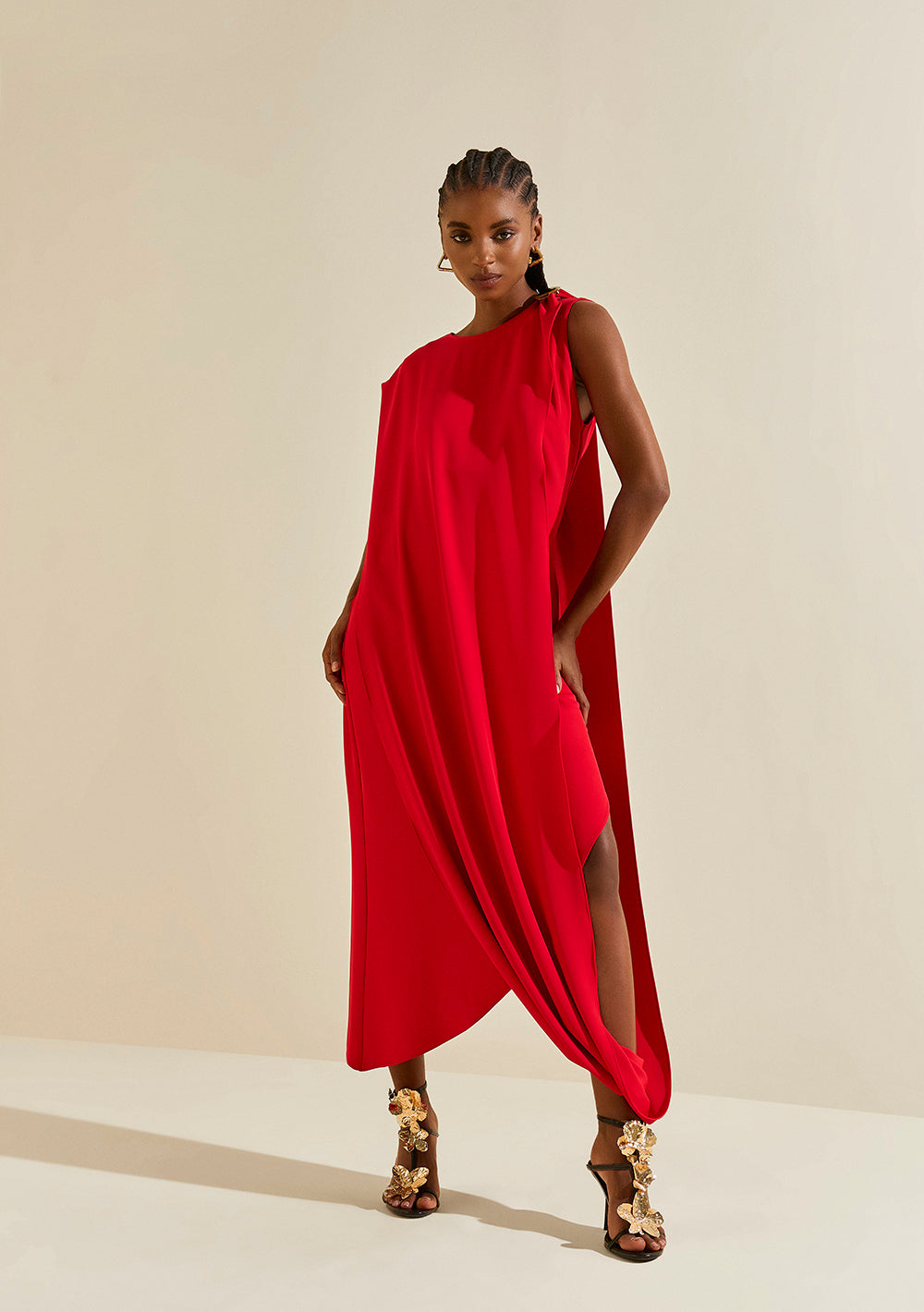 Vestido Midi Suelto Escote Redondo Sin Mangas