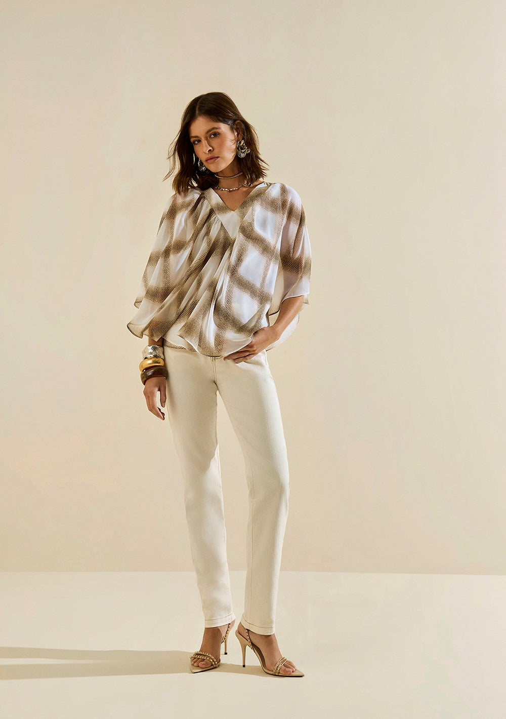 Blusa Suelta Escote En V Mangas Cortas