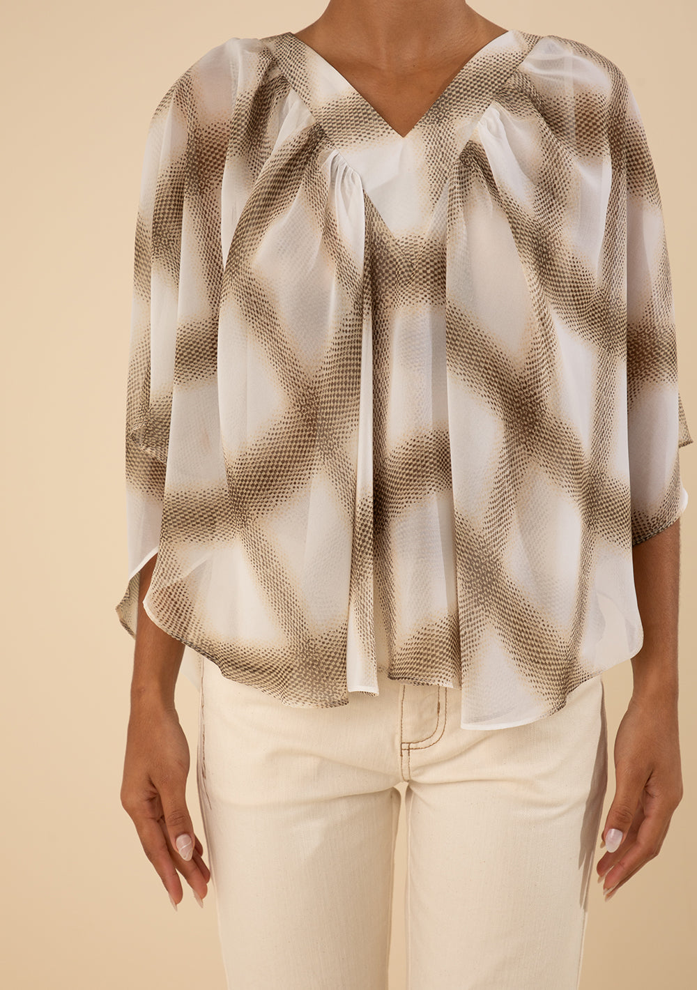 Blusa Suelta Escote En V Mangas Cortas