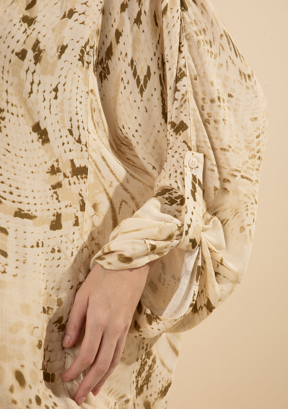 Camisa Suelta Cuello Mao Mangas Largas