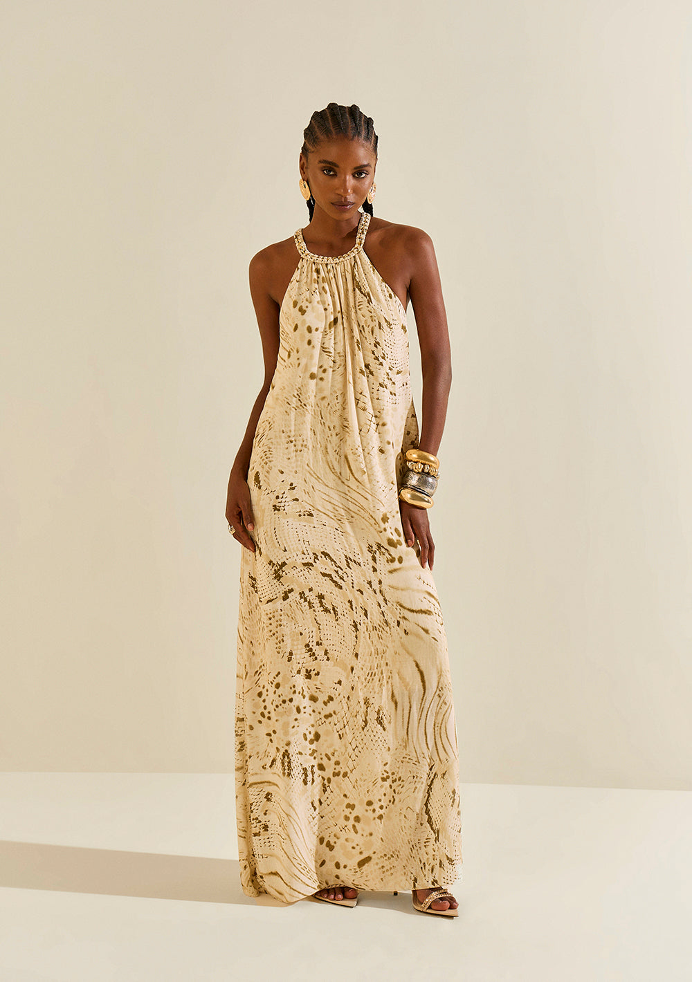 Vestido Largo Suelto Escote En V Sin Mangas