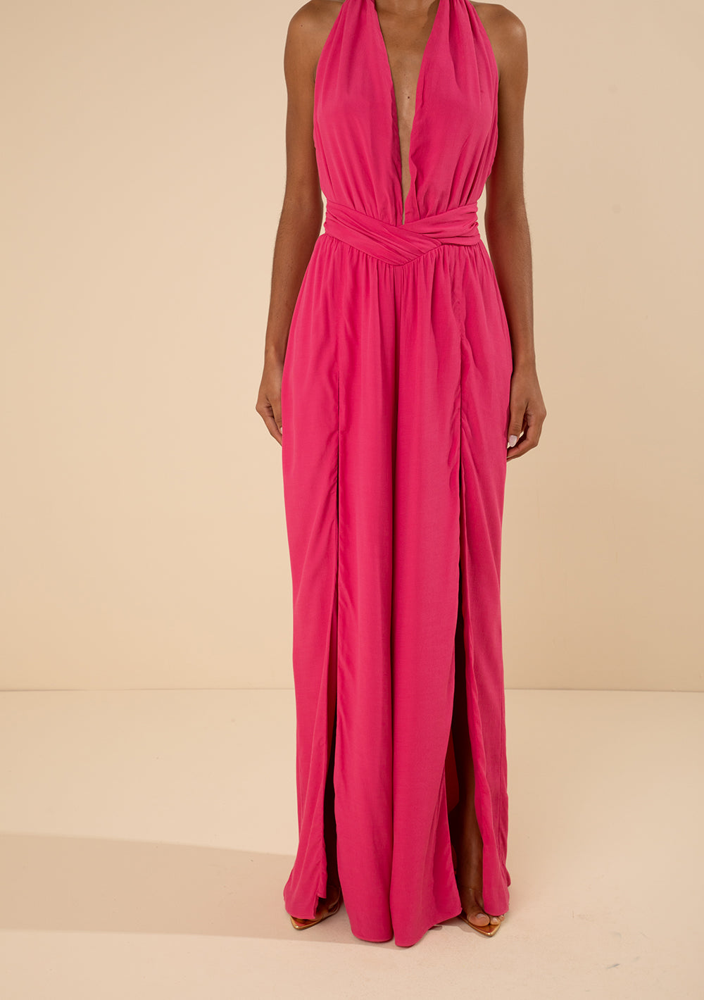 Enterizo Largo Suelto Escote En V Mangas Largas