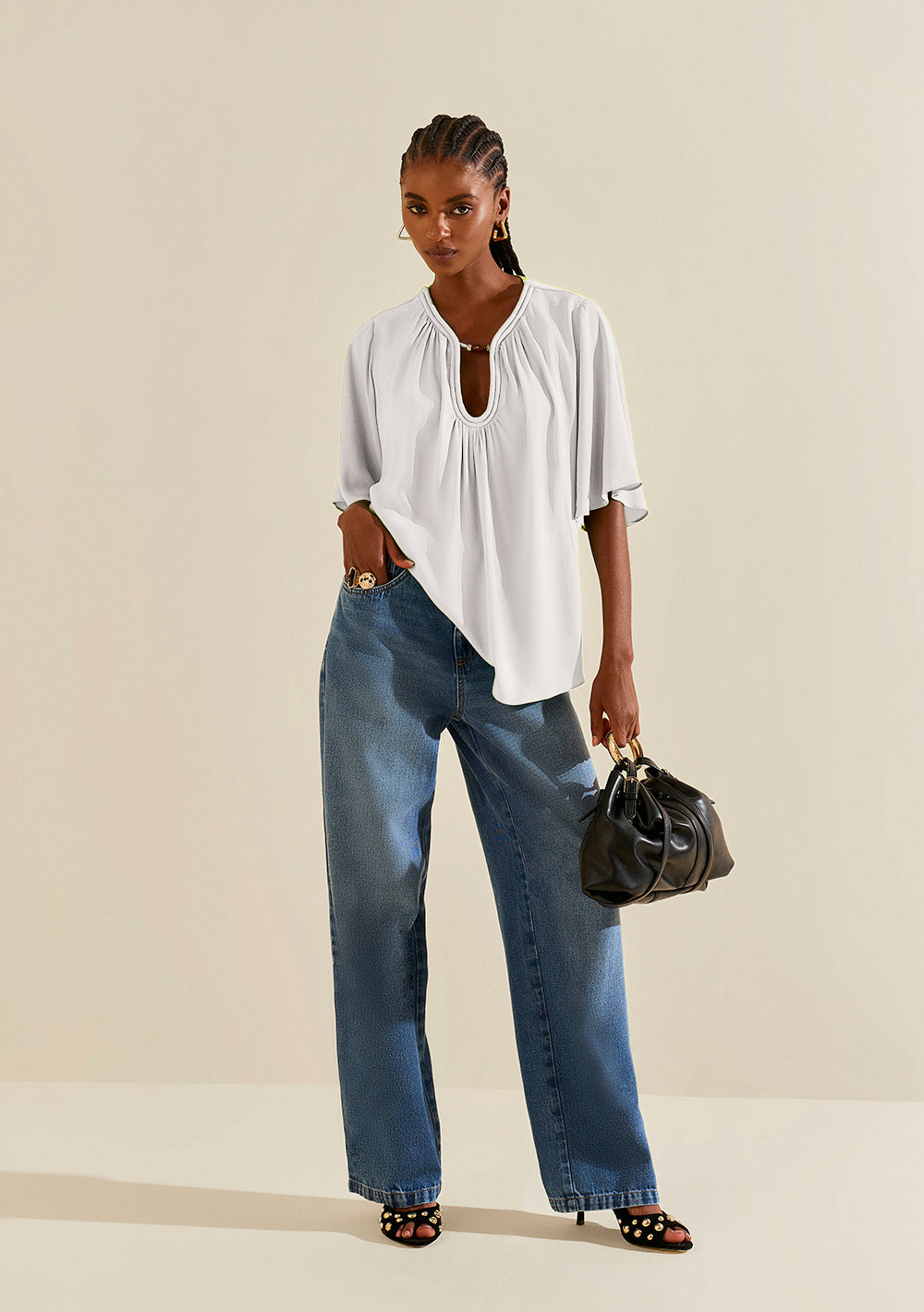 Blusa Suelta Escote Redondo Mangas Cortas