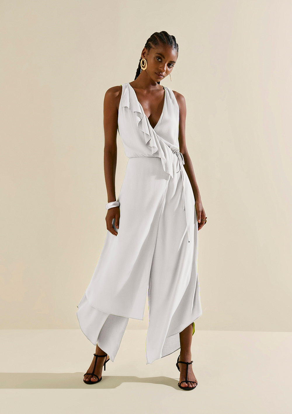 Enterizo Midi Suelto Escote En V Sin Mangas