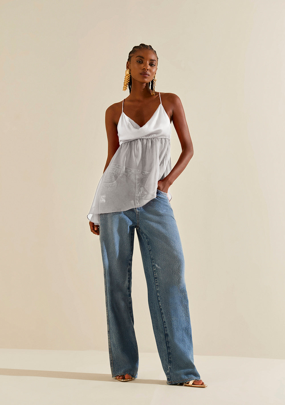 Jeans Wide Tiro Alto