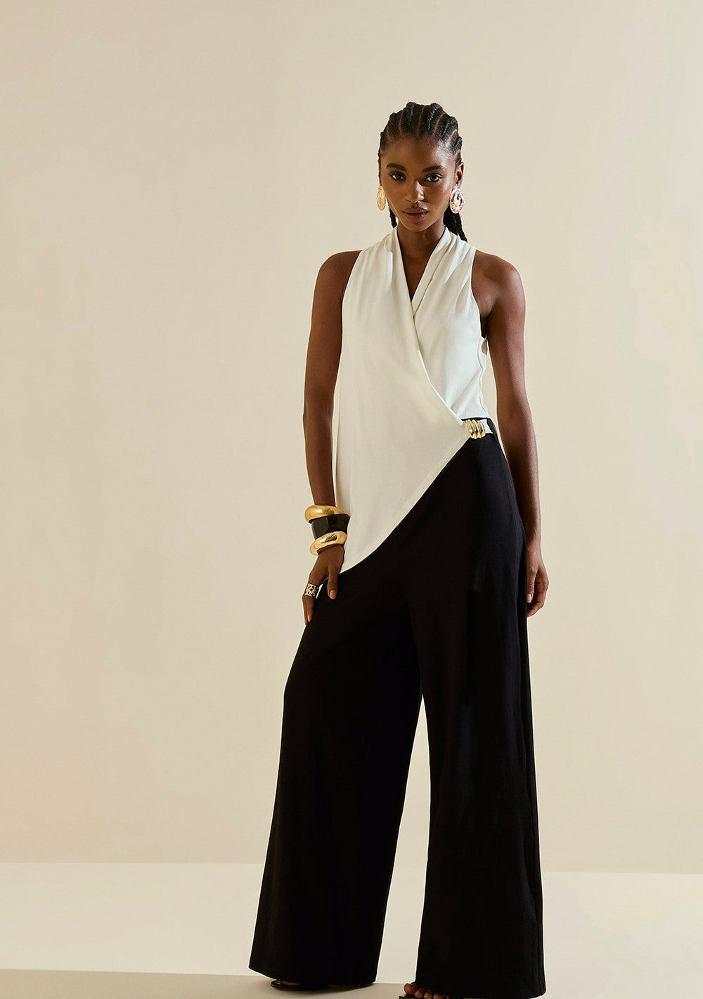 Enterizo Largo Ajustado Escote En V Sin Mangas