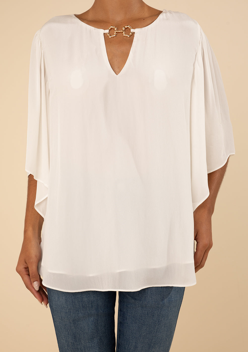 Blusa Suelta Escote Redondo Mangas 3 Cuartos