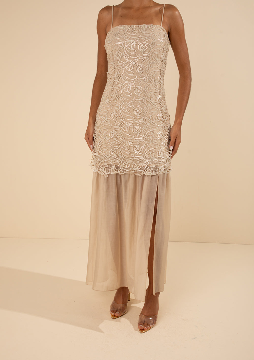 Vestido Largo Suelto Escote Recto Con Tirantes