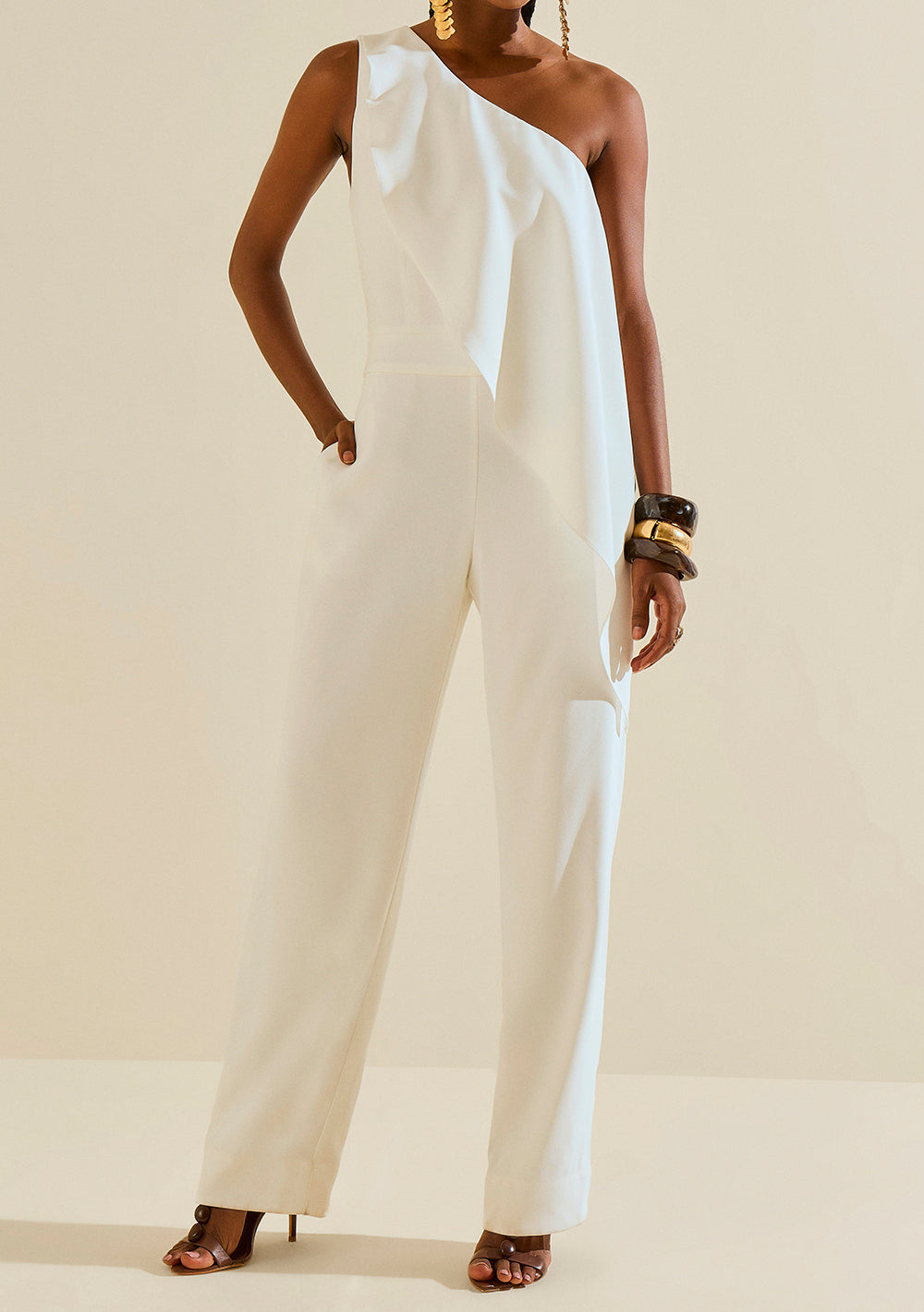 Enterizo Largo Ajustado De Un Solo Hombro Sin Mangas