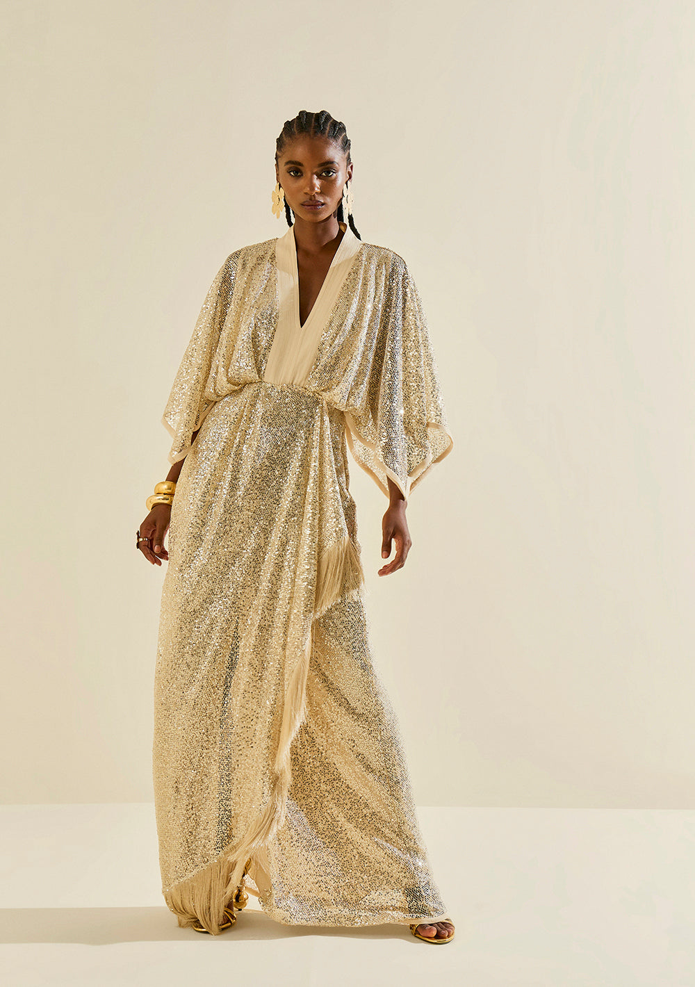 Vestido Largo Suelto Escote En V Mangas Cortas