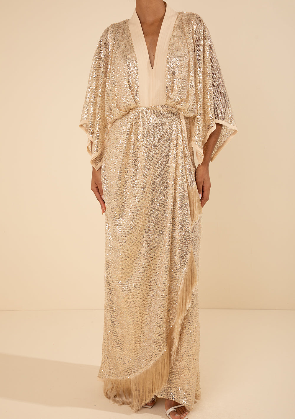 Vestido Largo Suelto Escote En V Mangas Cortas